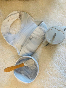 Marble Bib, Curve Suction Bowl & Wooden Spoon