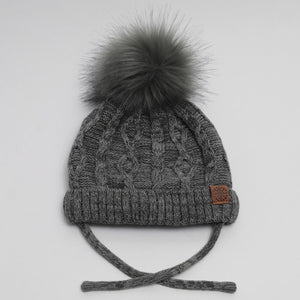 The Cotton Knit Pompom Hat (Charcoal)