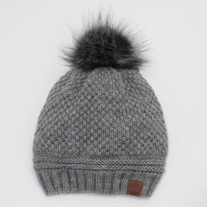 The Emmy Fur Pom Hat (Grey)